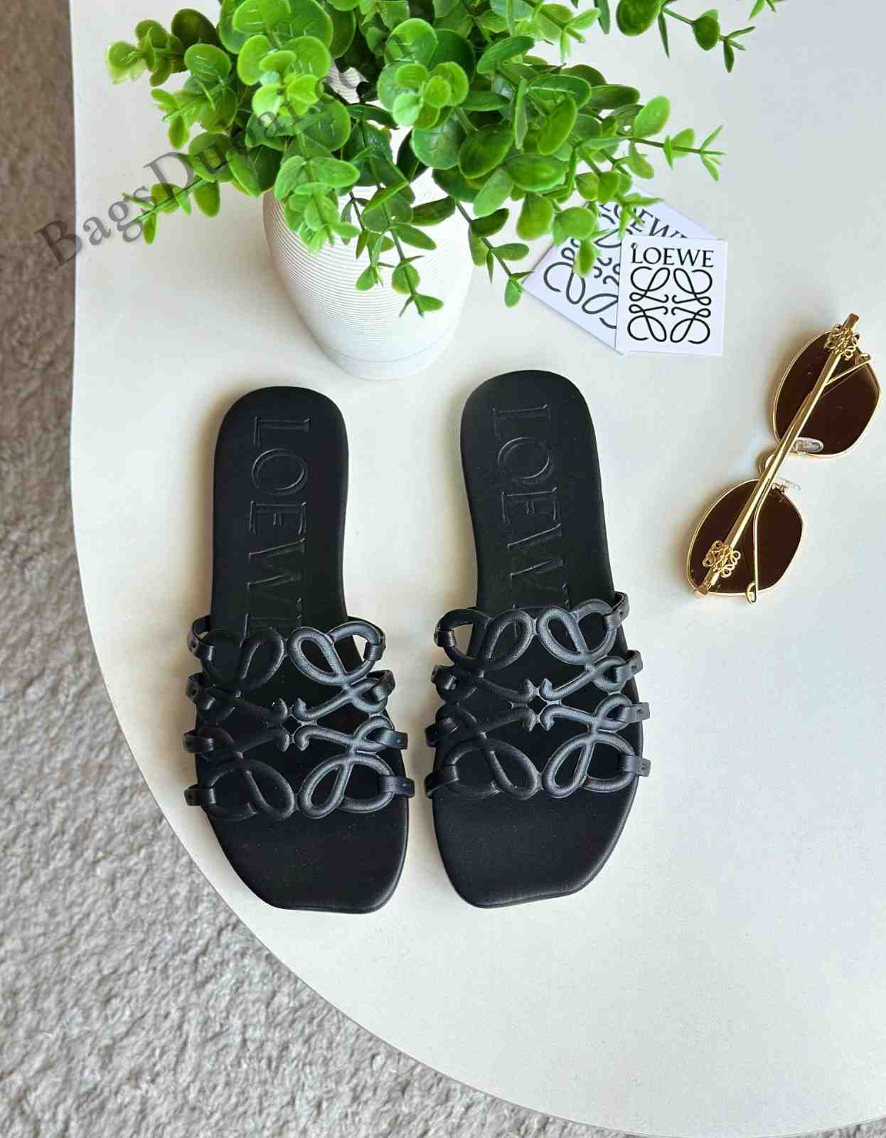 Loewe Sandals Petal Anagram Black