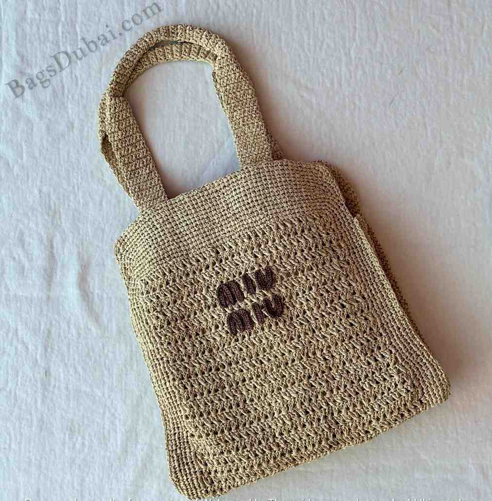 Miu Miu Tote Bag Raffia-Effect Beige