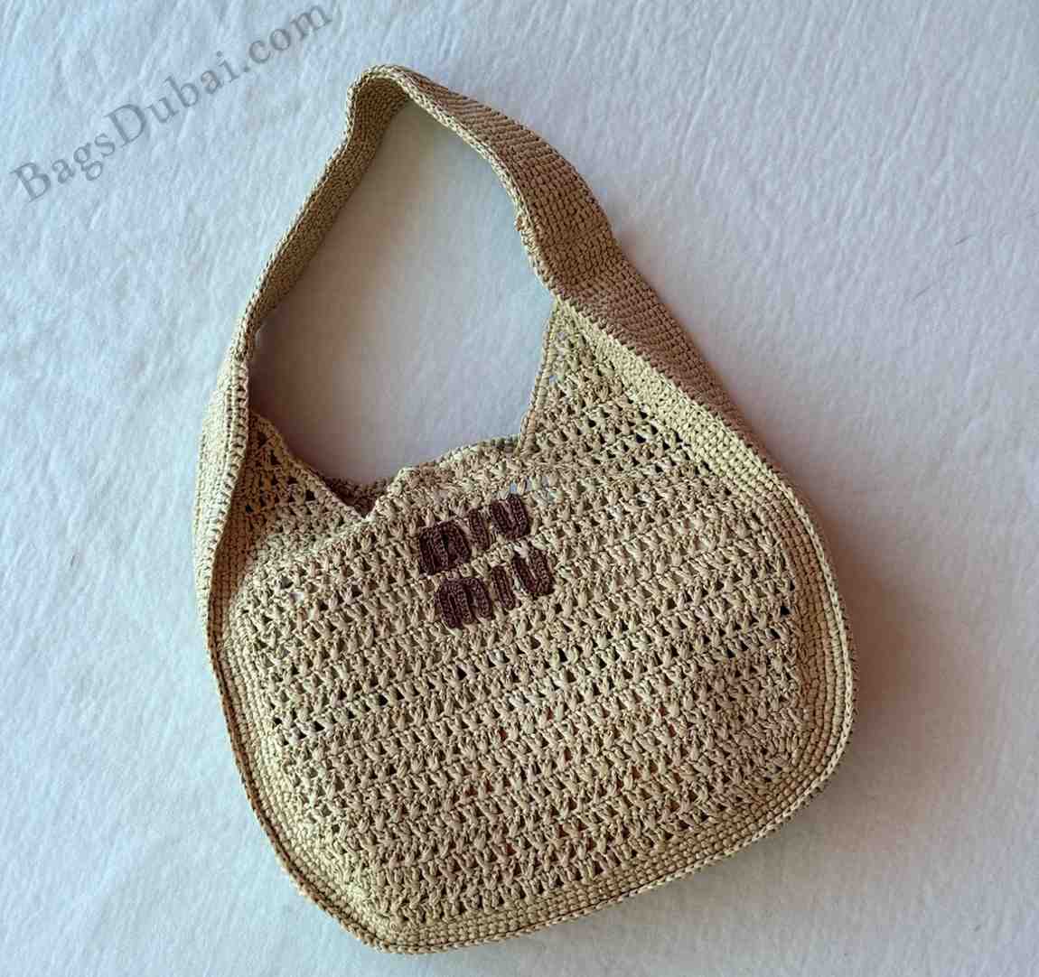 Miu Miu Tote Bag Raffia-Effect Beige