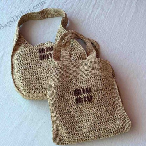 Miu Miu Tote Bag Raffia-Effect Beige