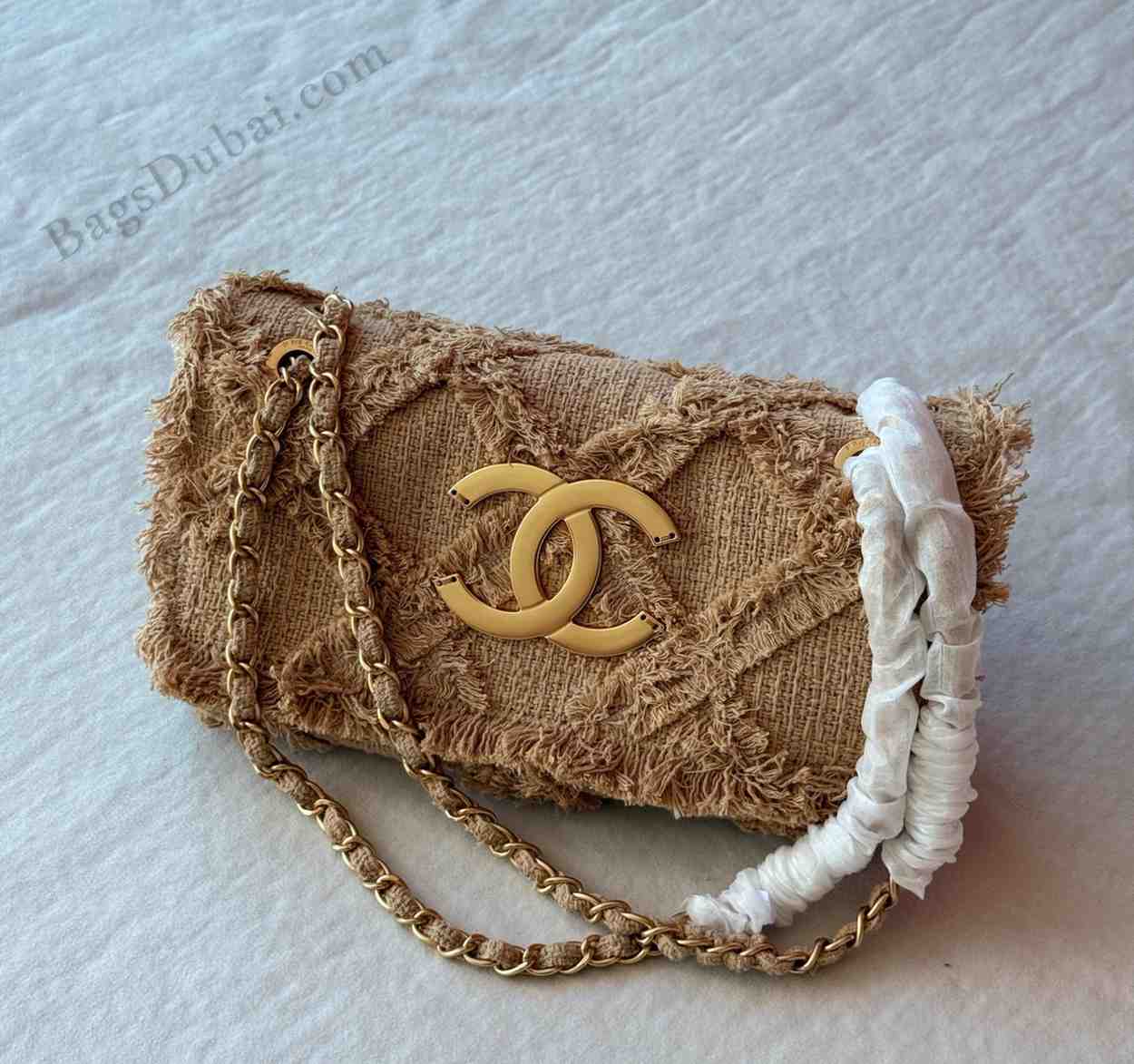 Chanel Flap Bag Crochet Tweed Beige