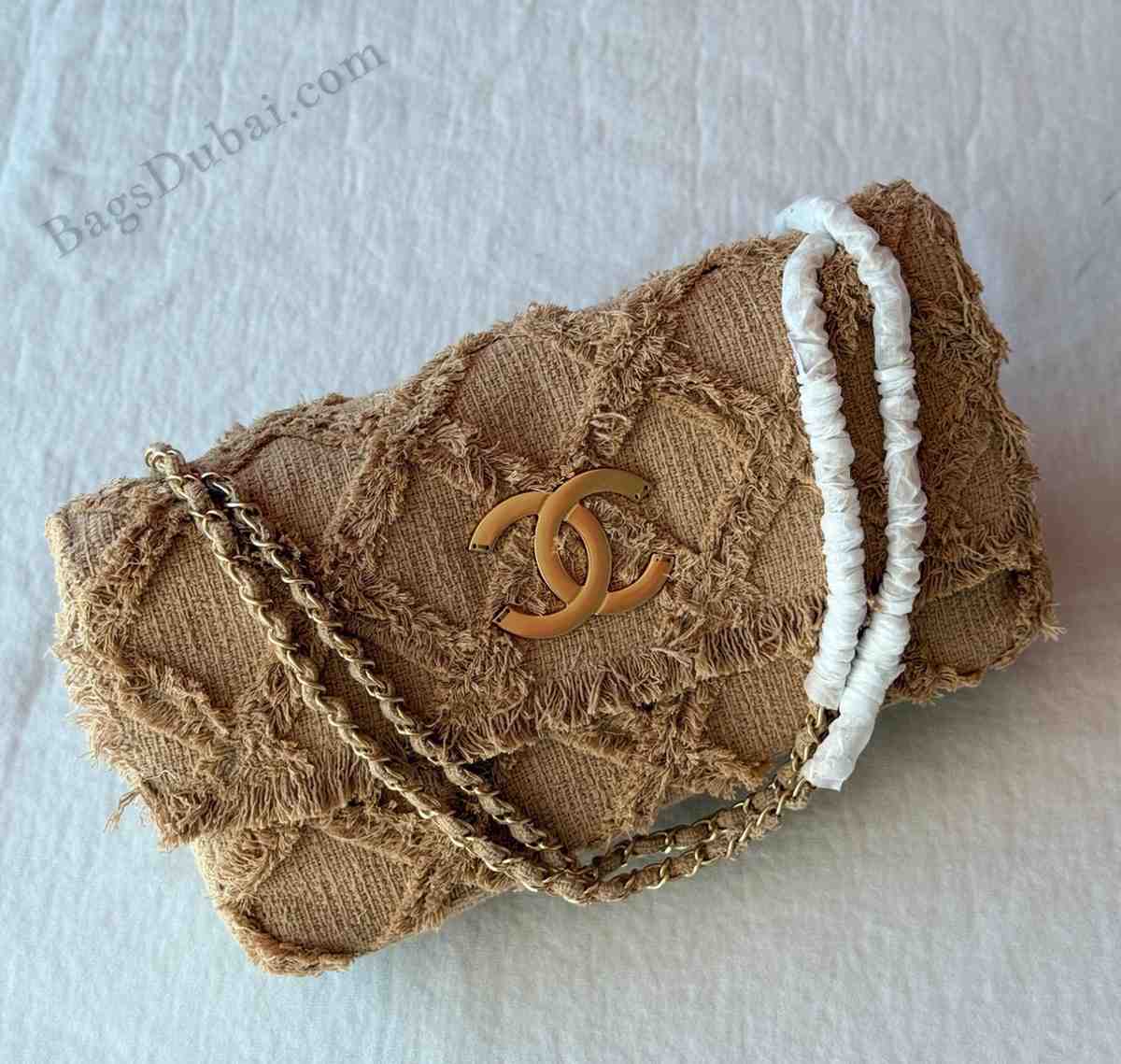 Chanel Flap Bag Crochet Tweed Beige