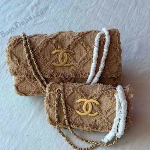 Chanel Flap Bag Crochet Tweed Beige