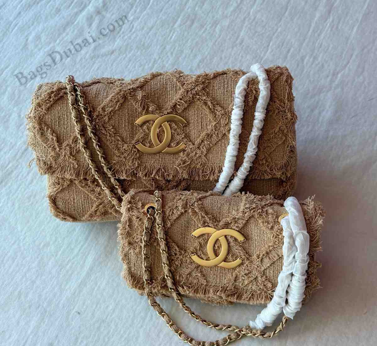 Chanel Flap Bag Crochet Tweed Beige
