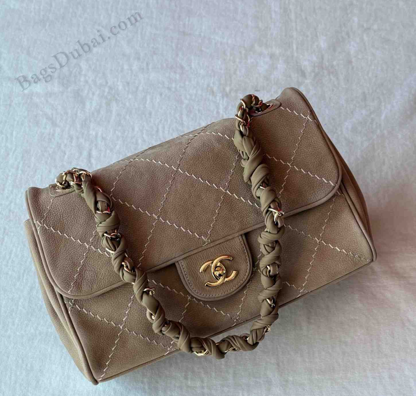 CHANEL Flap Bag Stitch Suede Beige