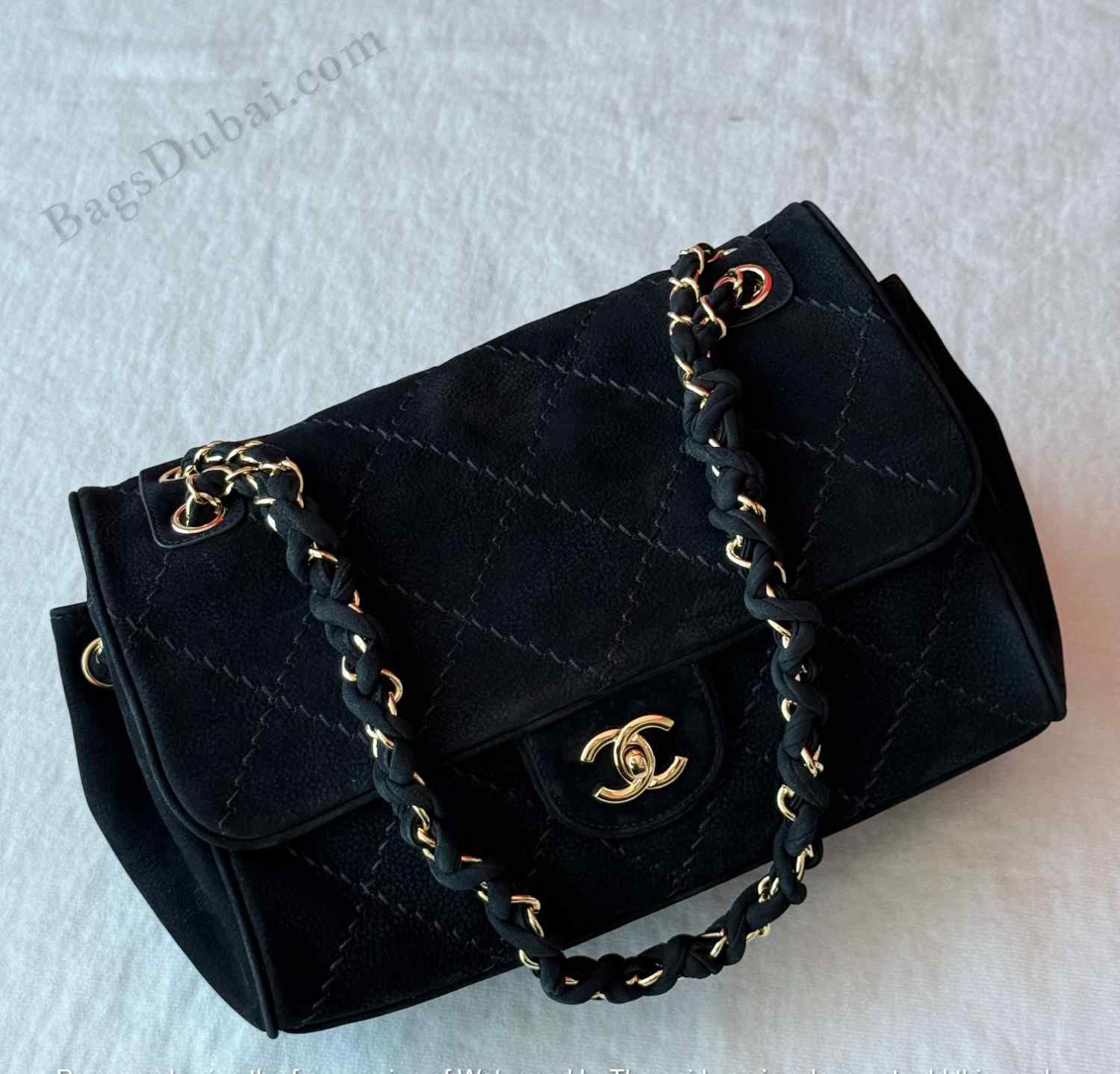 CHANEL Flap Bag Stitch Suede Black