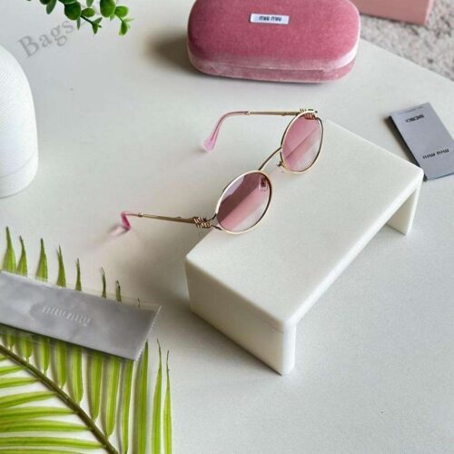 Miu Miu Logo Sunglasses Oval Frame Pink