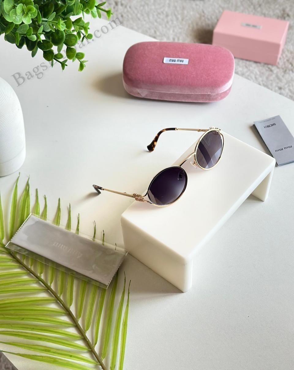 Miu Miu Logo Sunglasses Oval Frame Golden