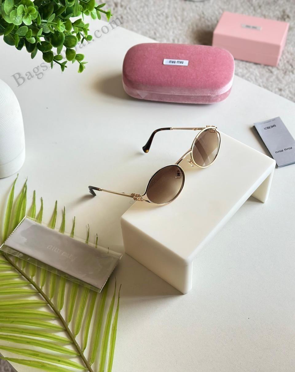 Miu Miu Logo Sunglasses Oval Frame Golden