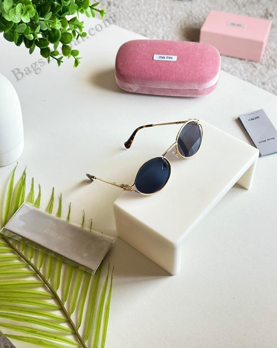 Miu Miu Logo Sunglasses Oval Frame Black