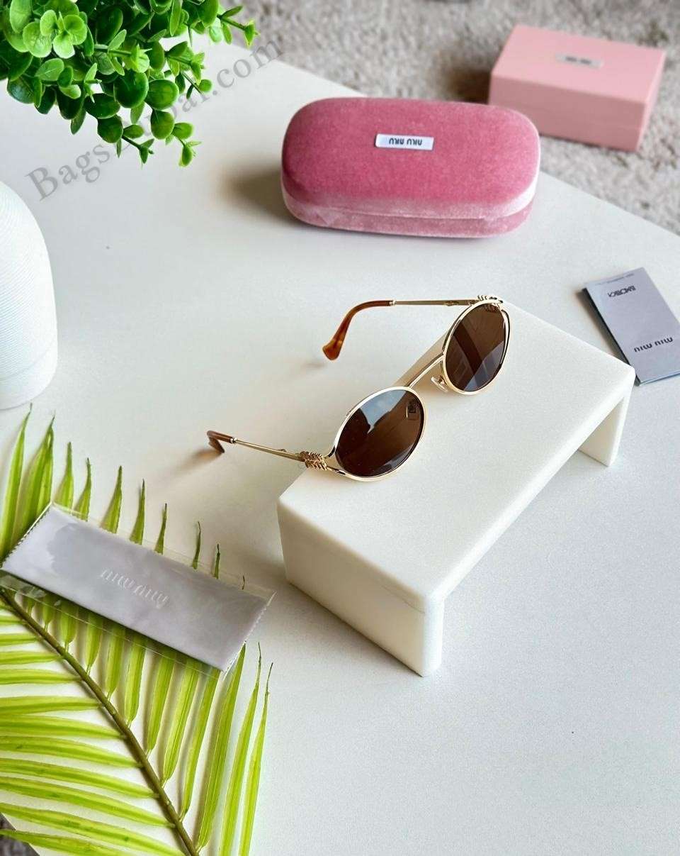 Miu Miu Logo Sunglasses Oval Frame Brown