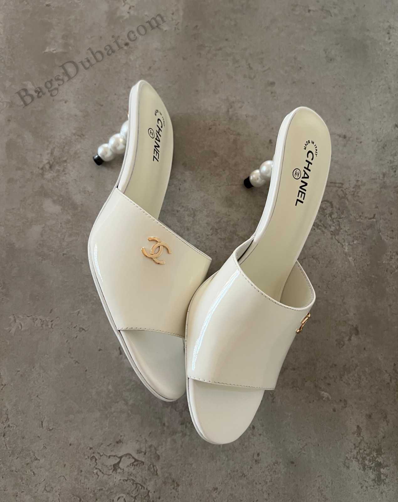 Chanel Heel Sandals Patent Leather White