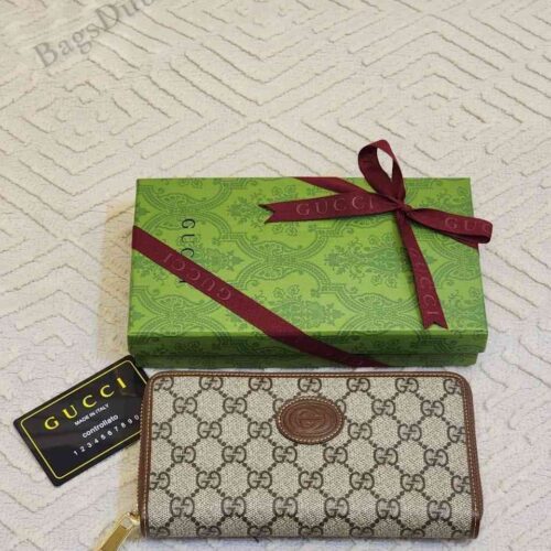 GUCCI Zip Around Wallet GG Supreme Brown