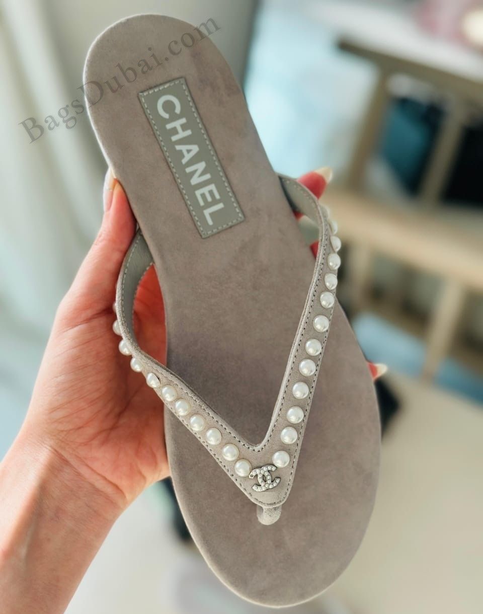 Chanel Sandals Pearl Kids Thong Grey