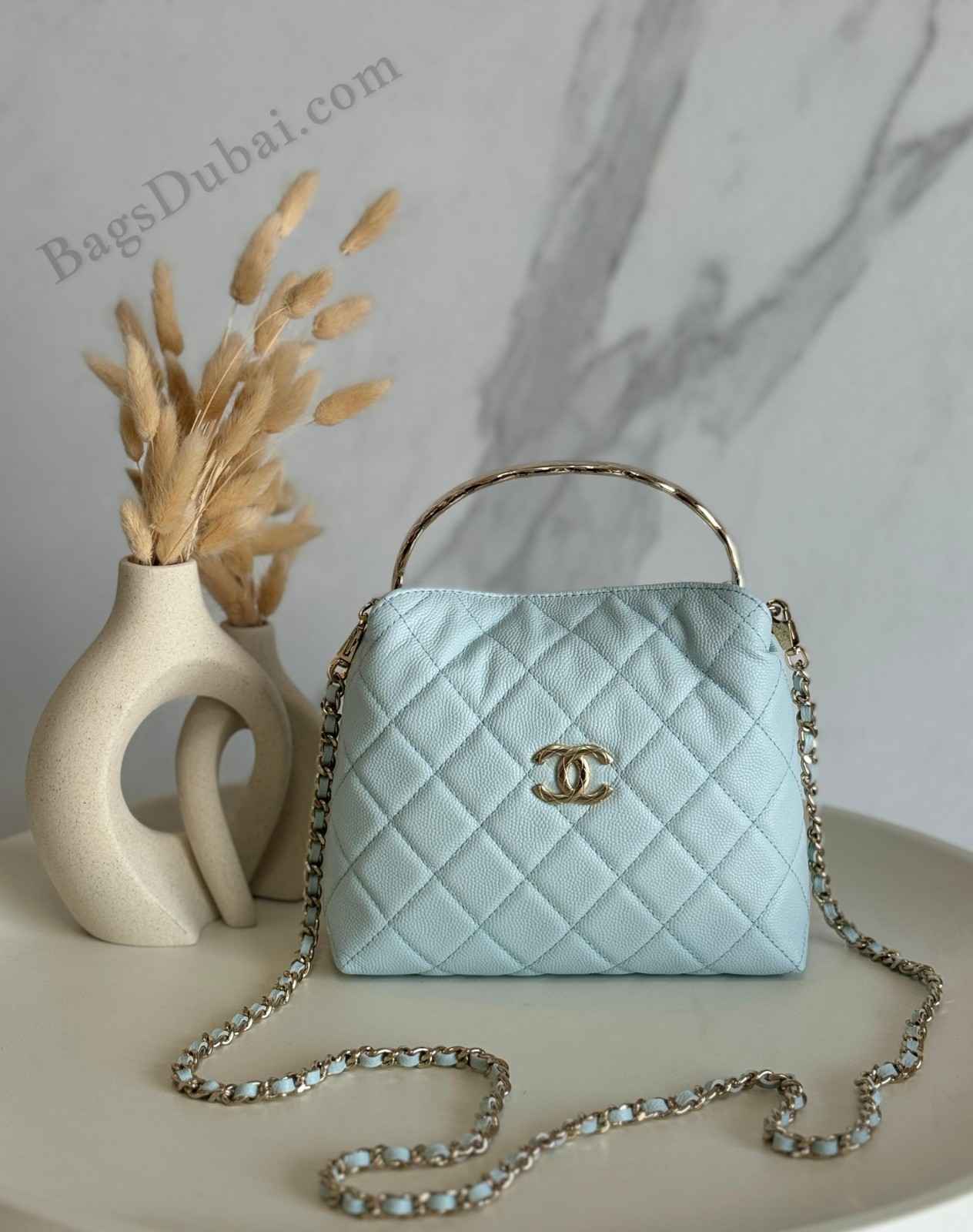 Chanel Chain Handle Hobo Bag Blue