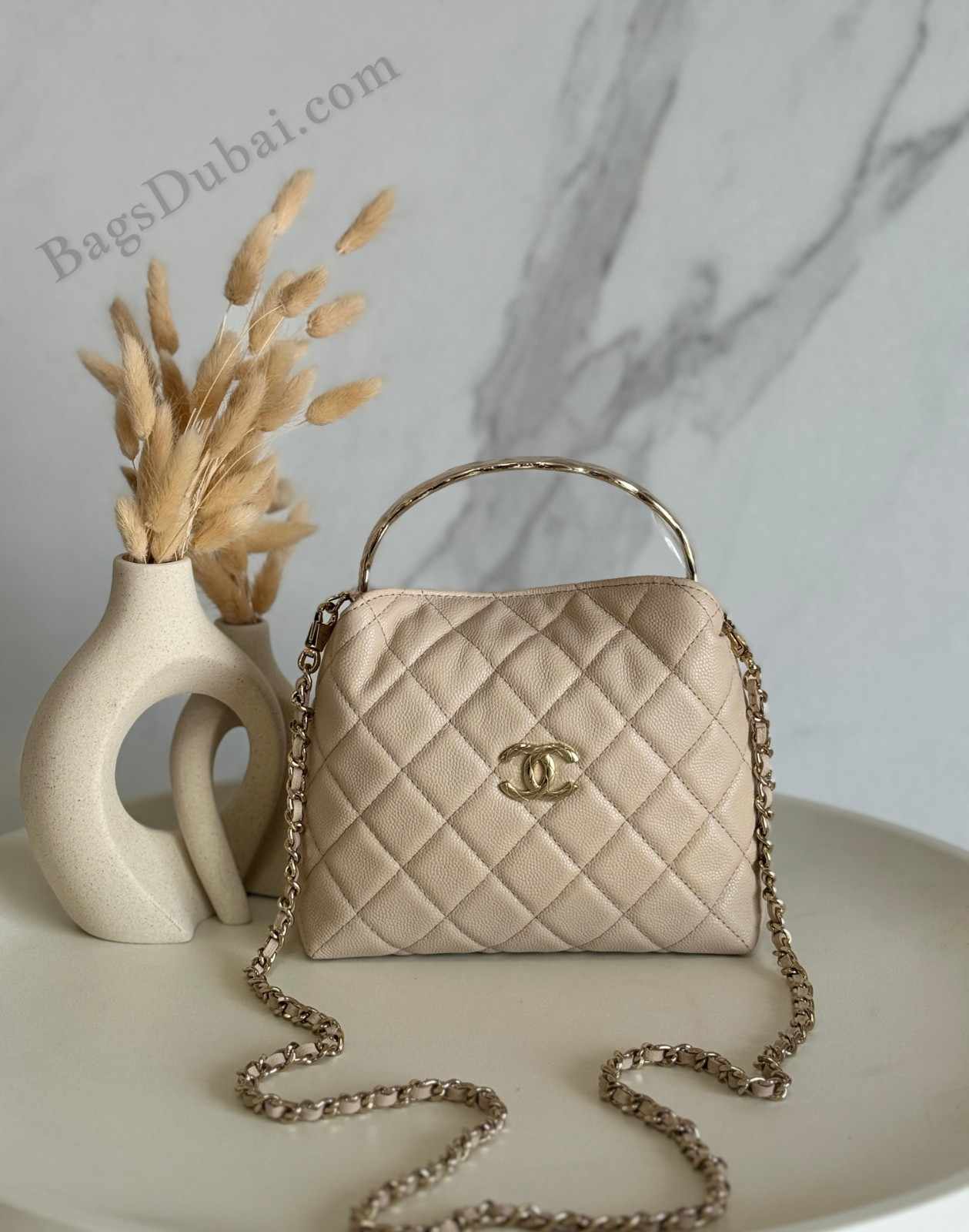 Chanel Chain Handle Hobo Bag Brown