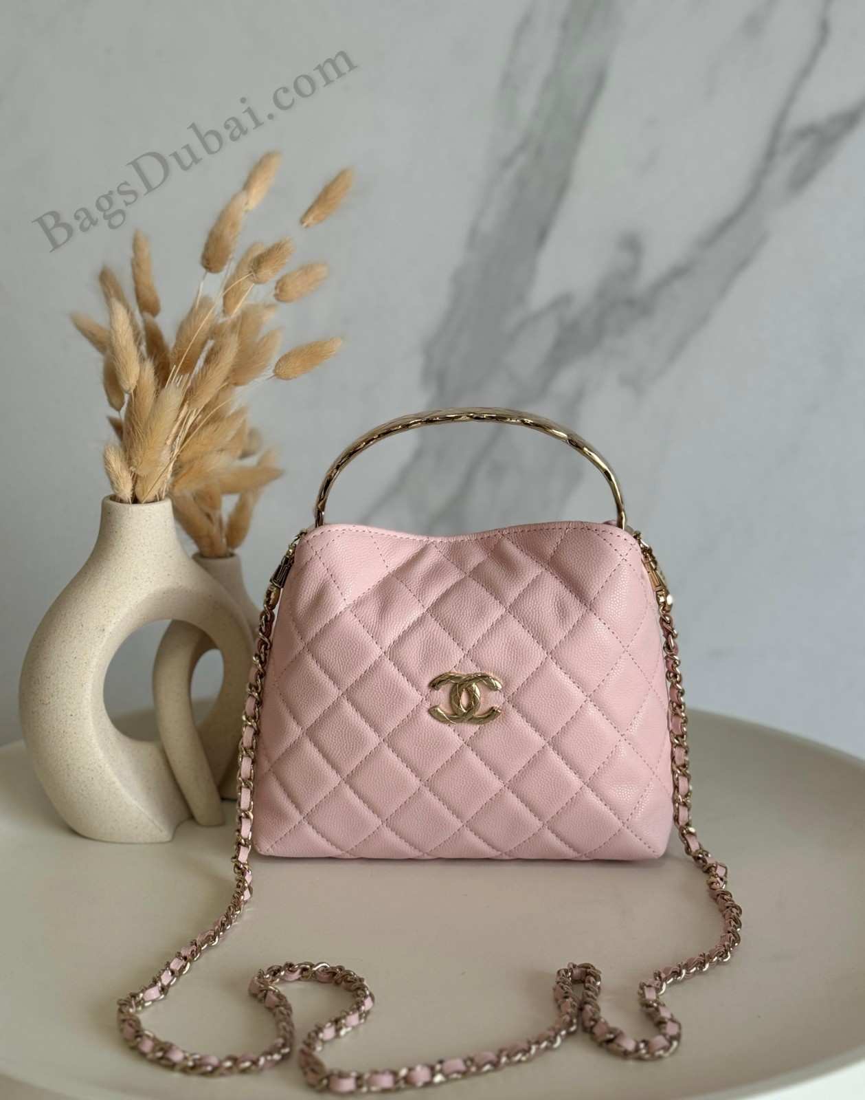 Chanel Chain Handle Hobo Bag Pink