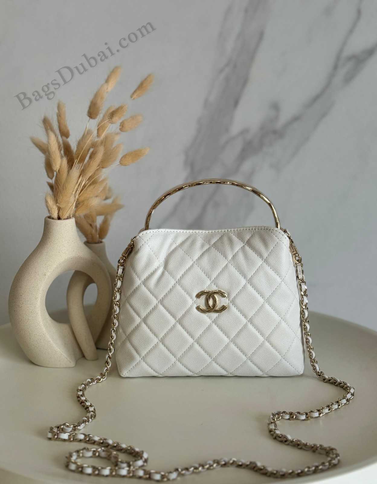 Chanel Chain Handle Hobo Bag White