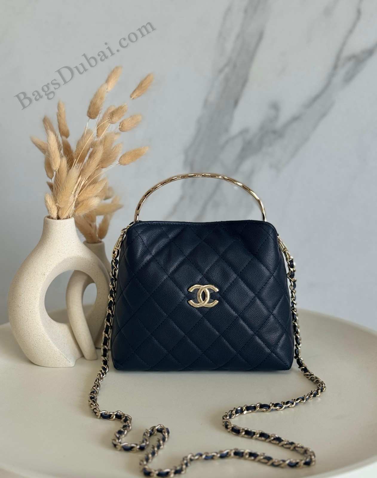 Chanel Chain Handle Hobo Bag Black