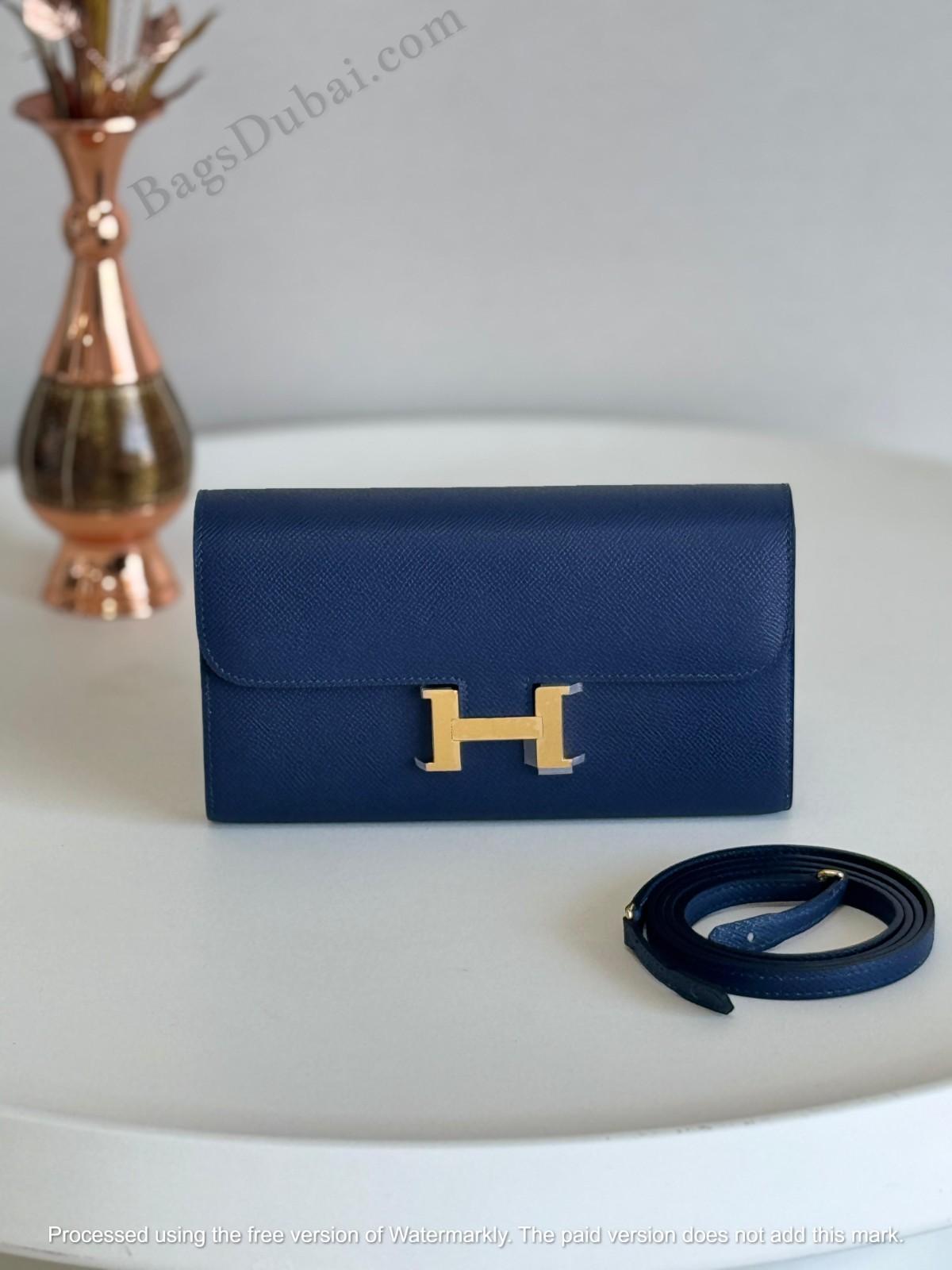 Hermes Constance Wallet Dark Blue