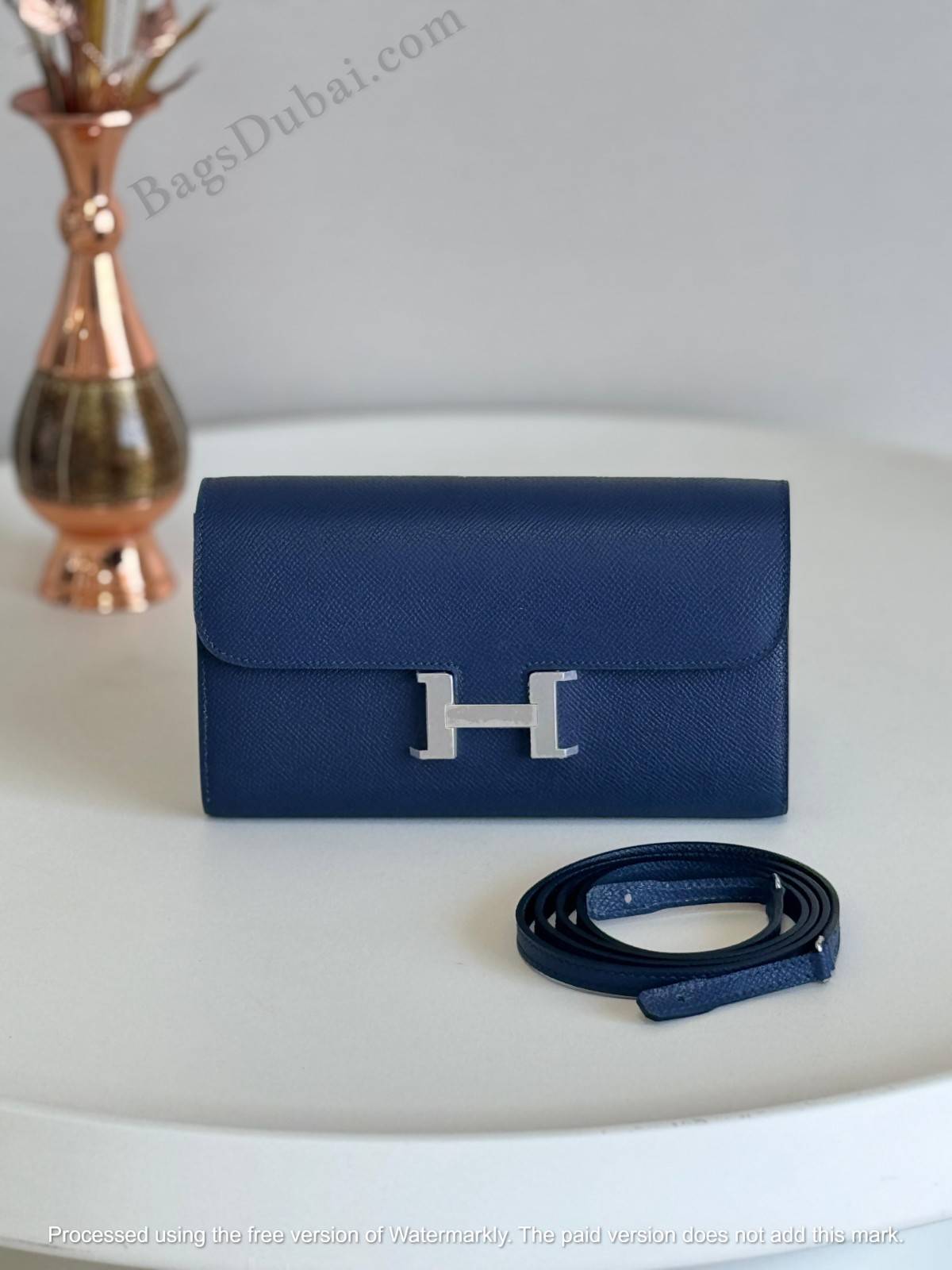 Hermes Constance Wallet Blue
