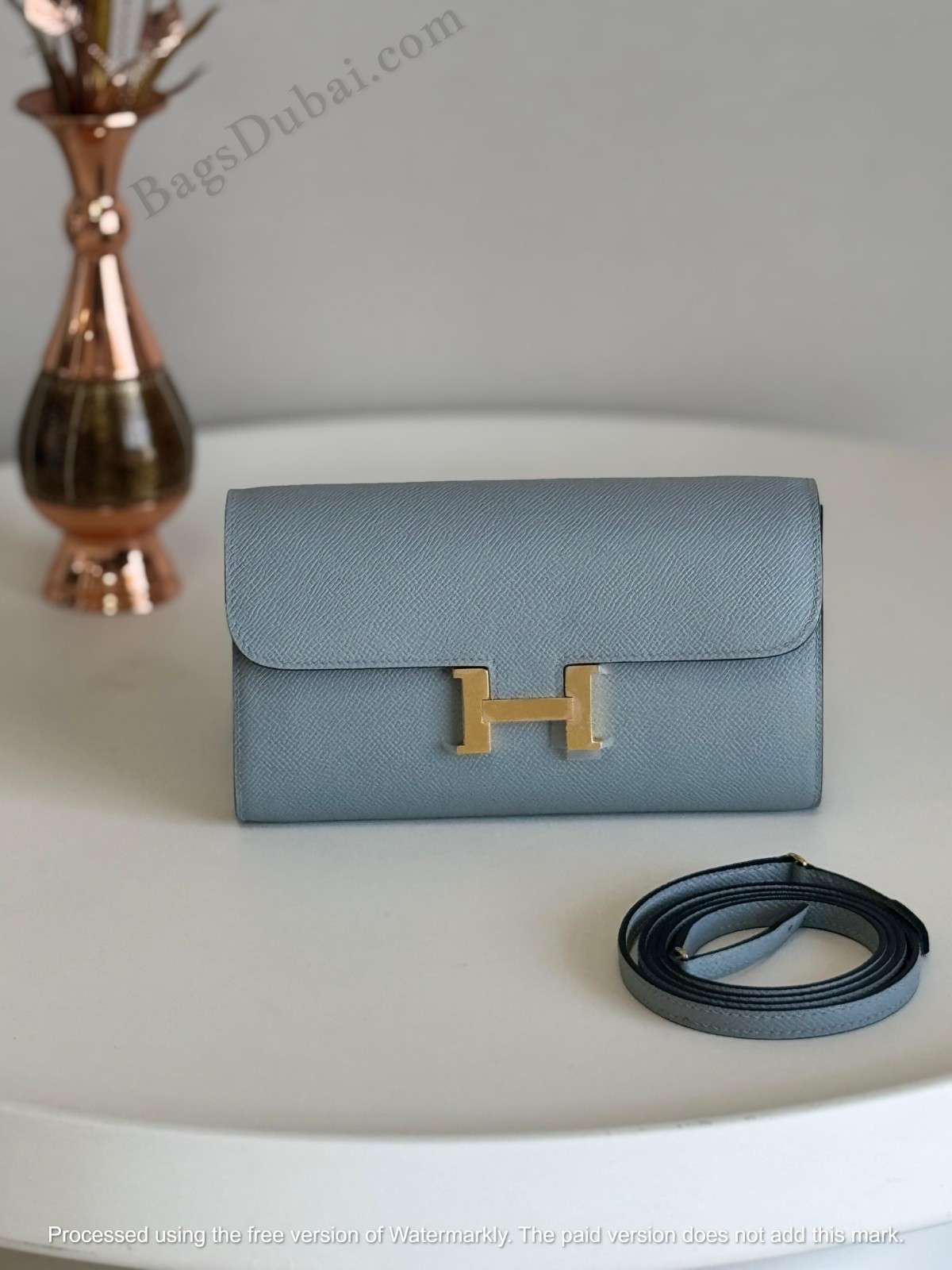 Hermes Constance Wallet Sky Blue