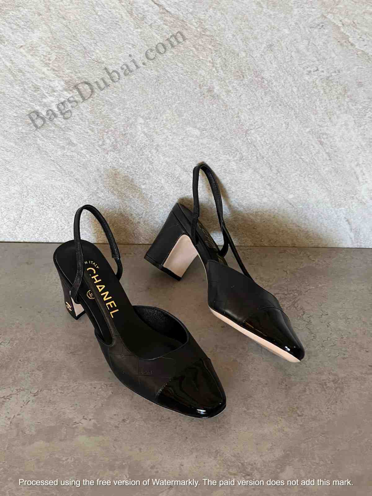 Chanel Lambskin Leather Canvas CC Cap Toe Slingback Pumps In Dubai - Image 8