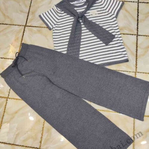 Striped Knit Chanel T-shirt-Pant White & grey