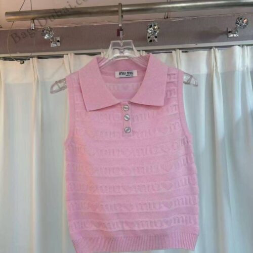 Miu Miu Sleeveless Knit Collared Top Pink