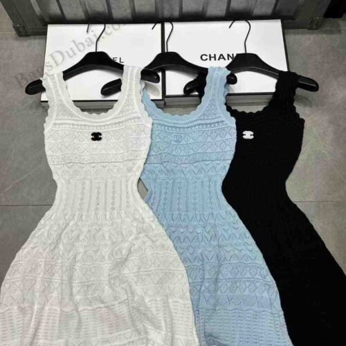 CHANEL Dress Sleeveless Knit Crochet