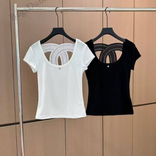 CHANEL T-Shirt Lace Detail Scoop