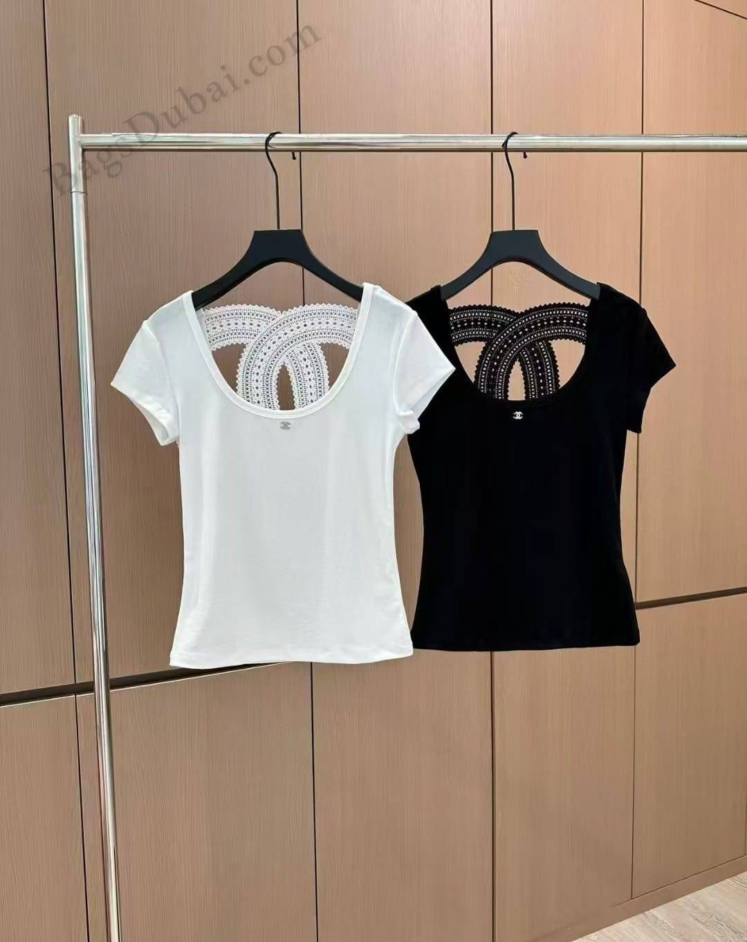 CHANEL T-Shirt Lace Detail Scoop