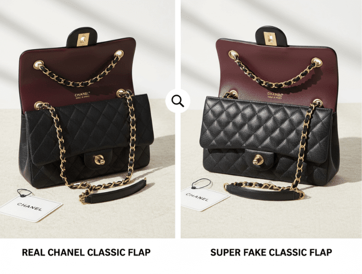 Comparison of Real Chanel Classic Flap bags Vs Super Fake