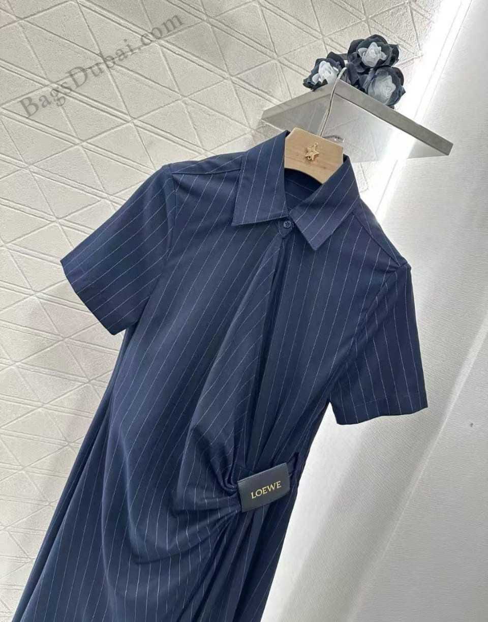 Loewe Shirt Dress Pinstripe Wrap Navy Blue