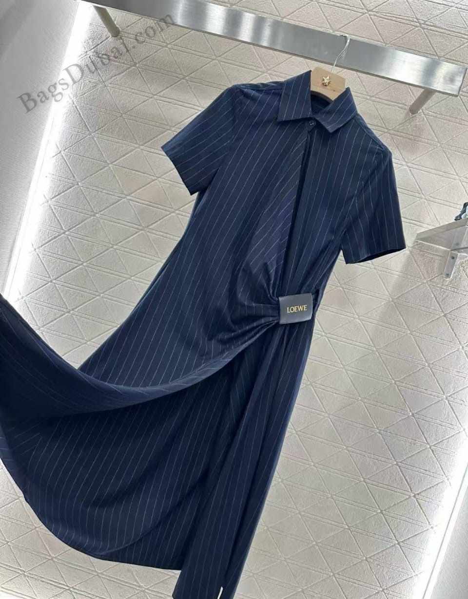 Loewe Shirt Dress Pinstripe Wrap Navy Blue
