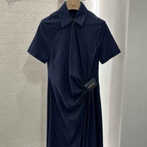 Loewe Shirt Dress Pinstripe Wrap Navy Blue