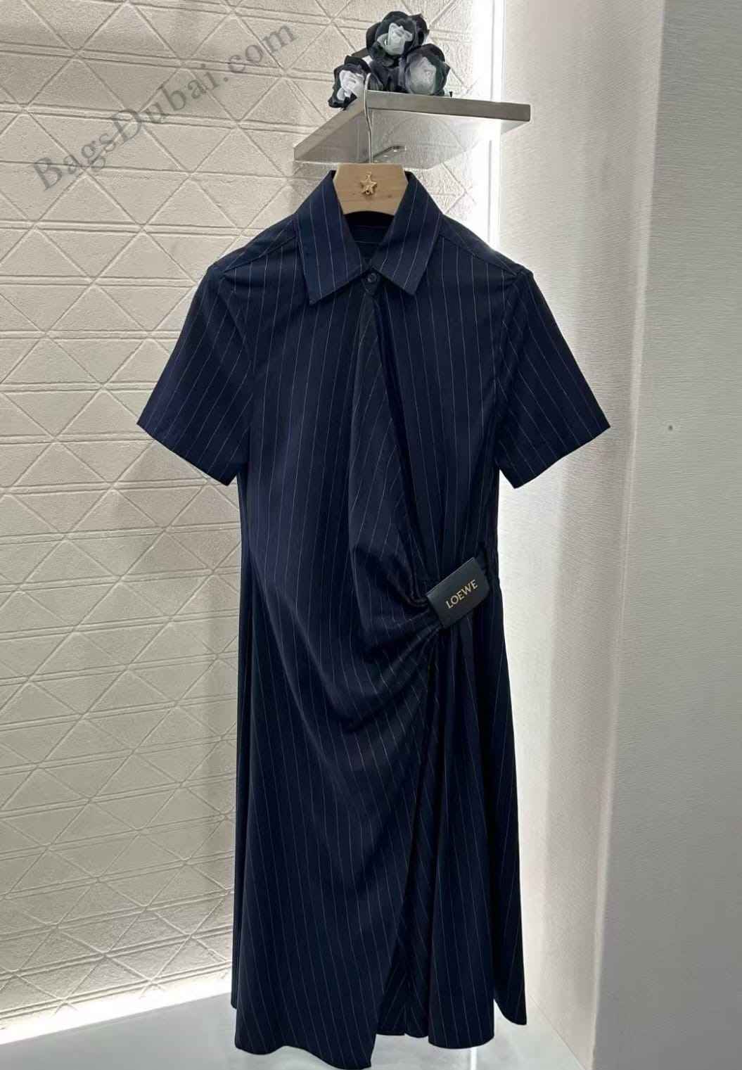 Loewe Shirt Dress Pinstripe Wrap Navy Blue