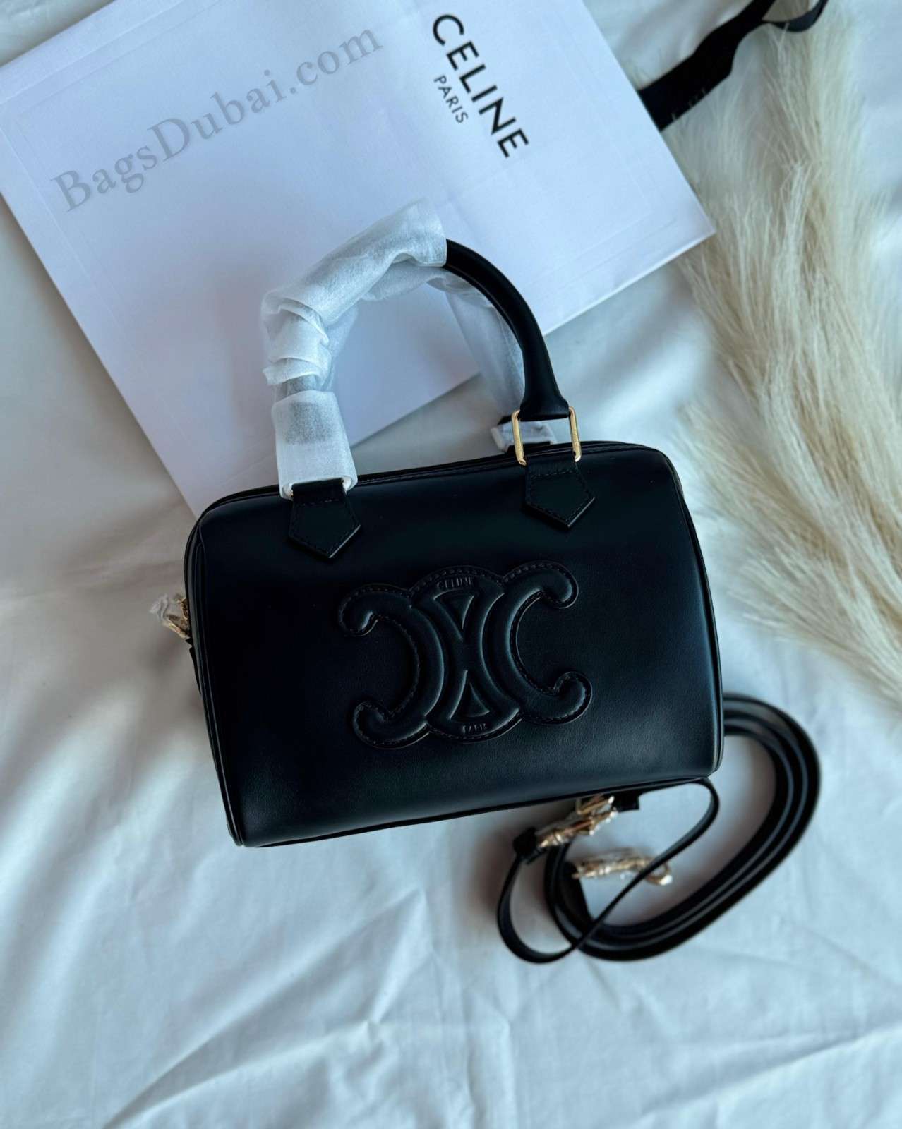 Celine Cuir Triomphe Leather Canvas Mini Boston Bag In Dubai - Image 3