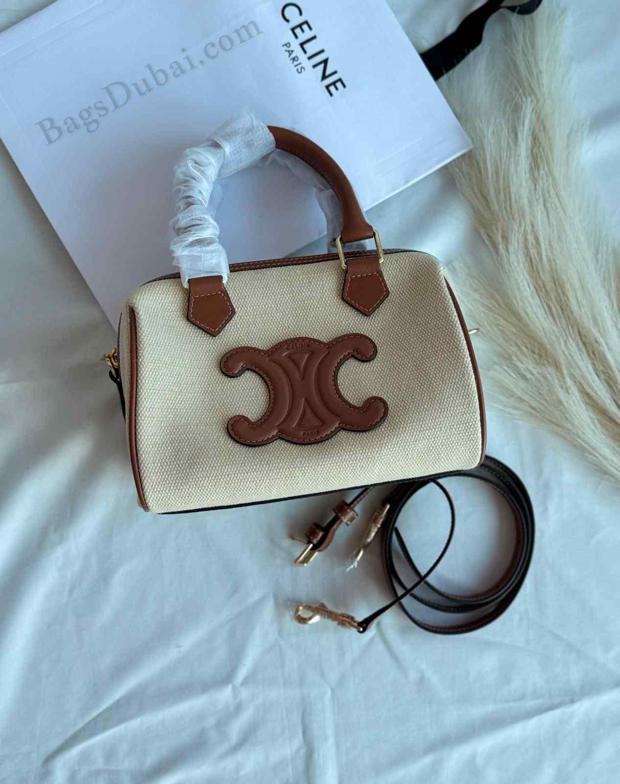 Celine Cuir Triomphe Leather Canvas Mini Boston Bag In Dubai - Image 2