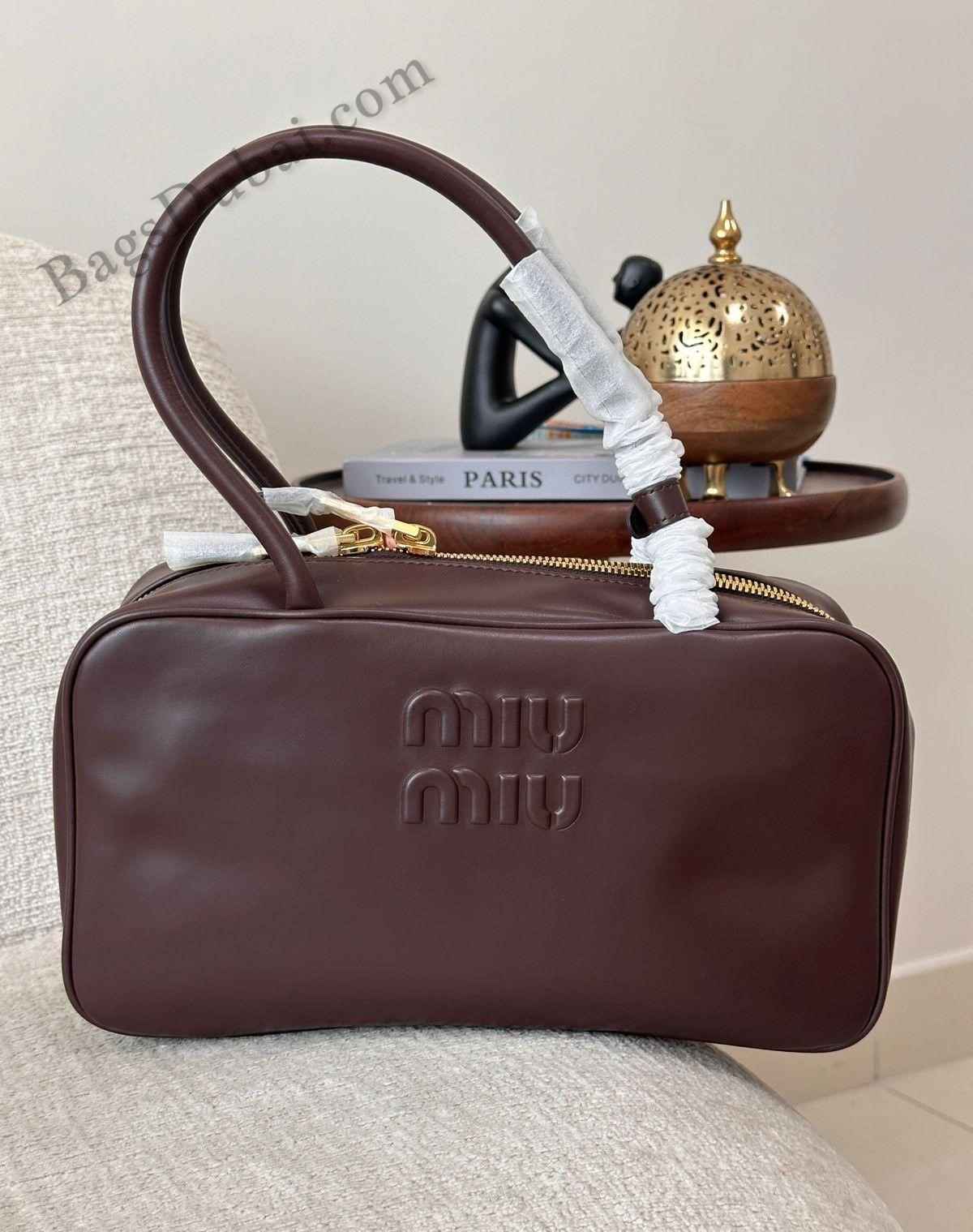 Miu Miu Bag Top Handle Beau Leather Dark Brown