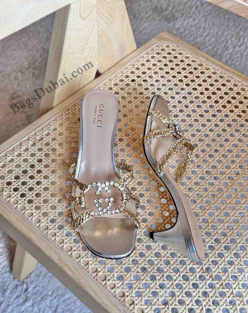 Gucci Sandals Crystal Interlocking G Rose Gold