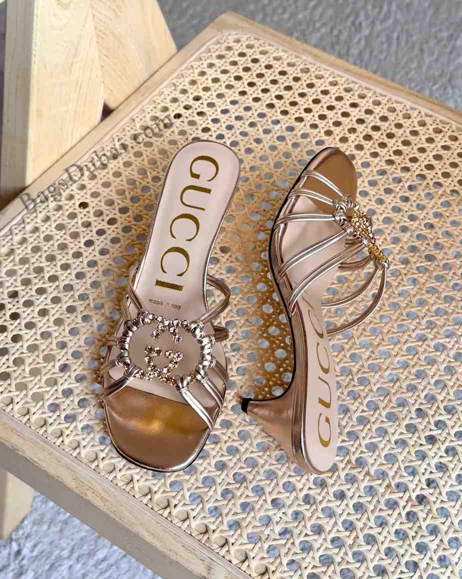 Gucci Sandals Crystal Interlocking G Rose Gold