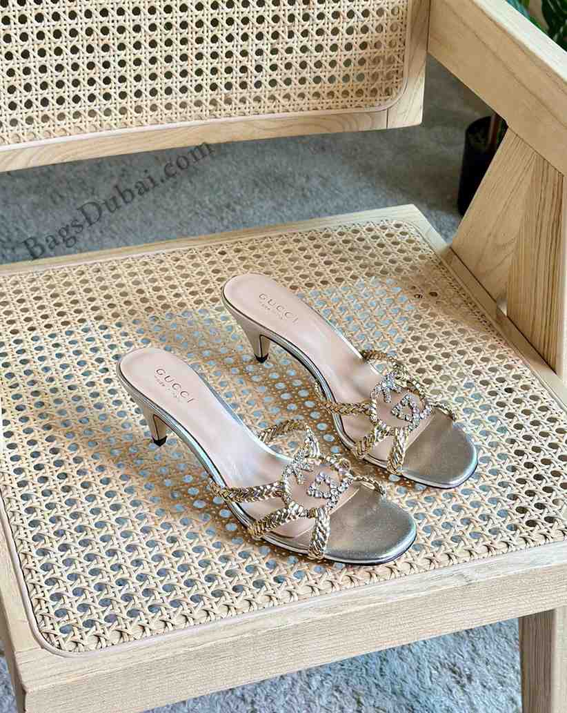 Gucci Sandals Crystal Interlocking G Rose Gold