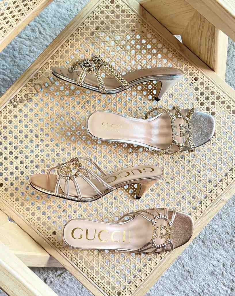 Gucci Sandals Crystal Interlocking G Brown