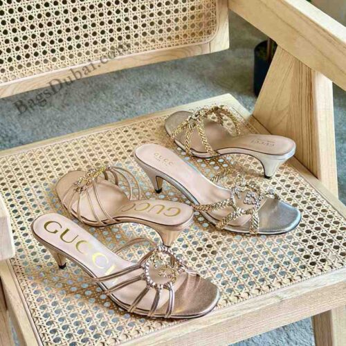 Gucci Sandals Crystal Interlocking G Rose Gold