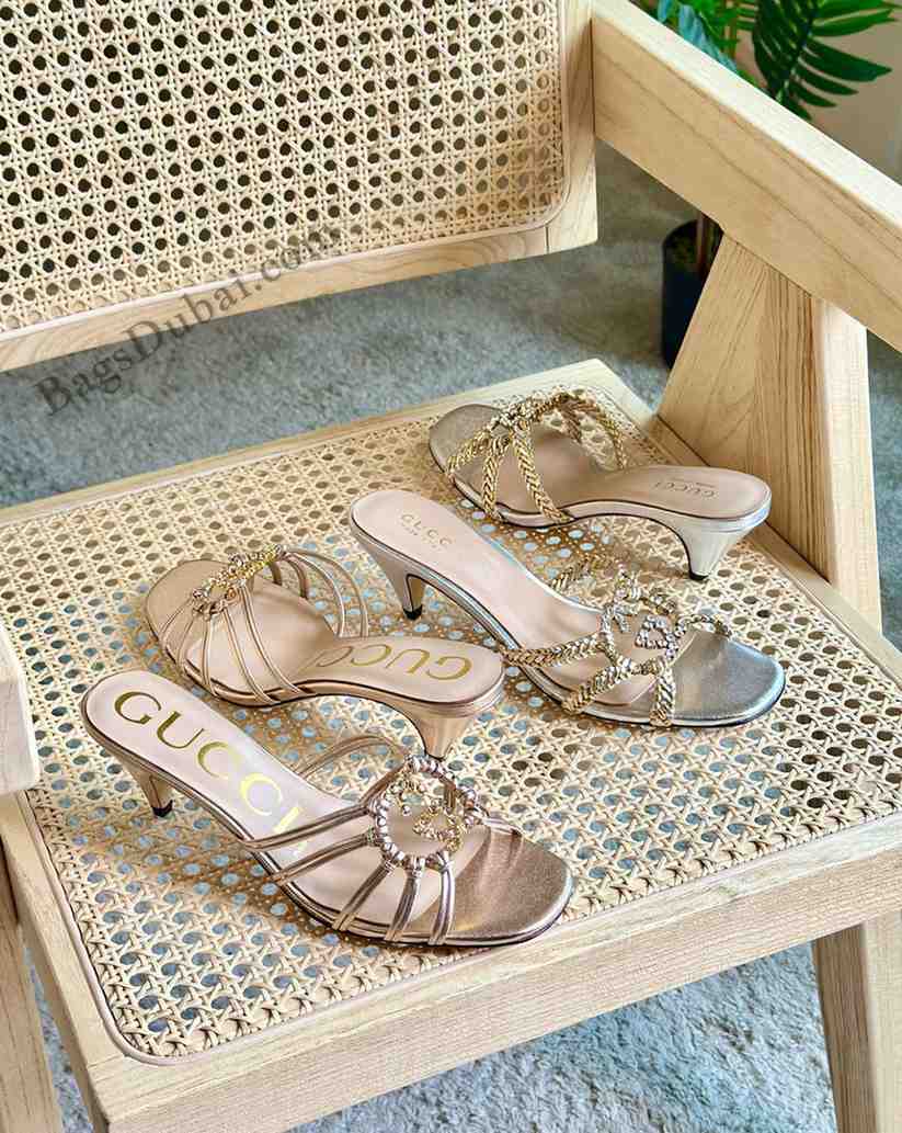 Gucci Sandals Crystal Interlocking G Rose Gold