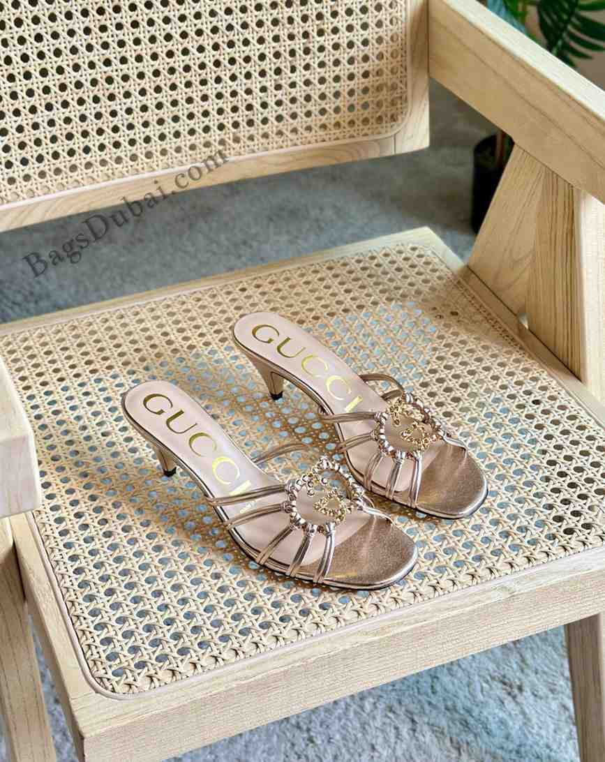 Gucci Sandals Crystal Interlocking G Rose Gold