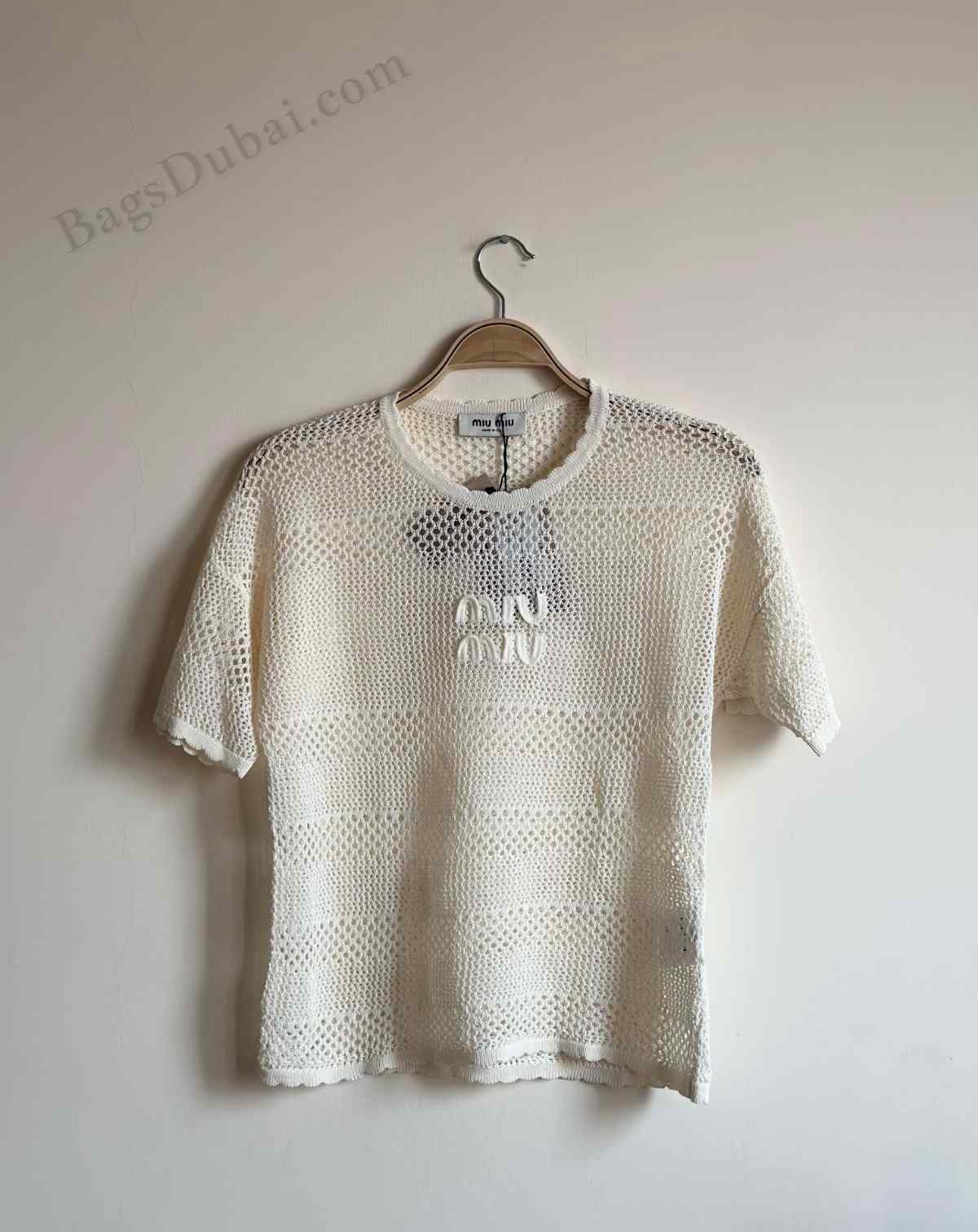 Miu Miu T-shirt Crochet Knit Cream Brown