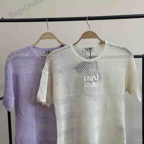 Miu Miu T-shirt Crochet Knit Cream Brown