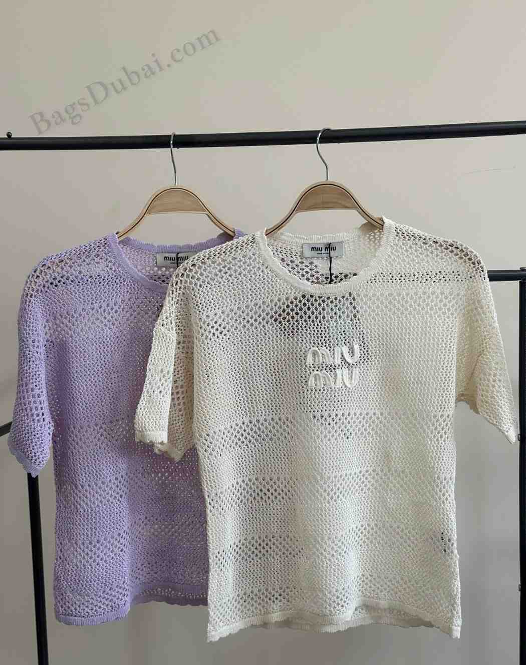 Miu Miu T-shirt Crochet Knit Cream Brown